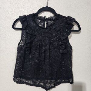 Papermoon Blouse Small Black Lace Sleeveless Ruffle Dark Whimisgoth fairy